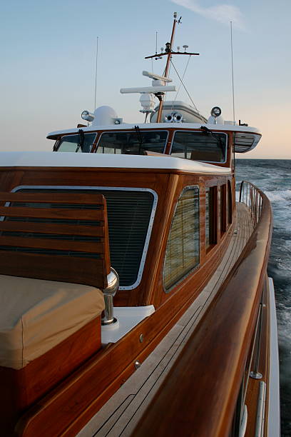 Classic Motor Yacht at Sea stock photo