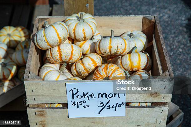 Pokemon Squash For Sale At Farmers Market Stock Photo - Download Image Now - Autumn, Crate, Decoration
