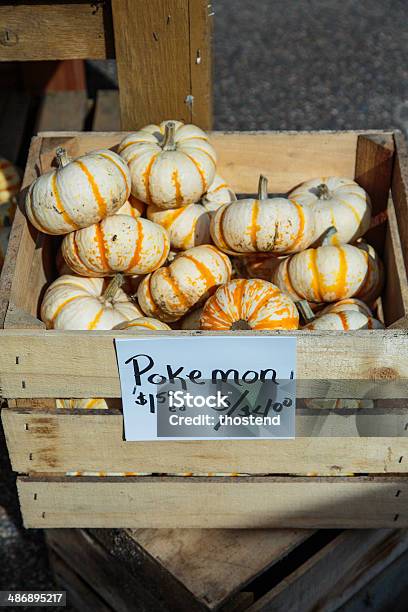 Pokemon Squash For Sale At Farmers Market Stock Photo - Download Image Now - Autumn, Crate, Decoration