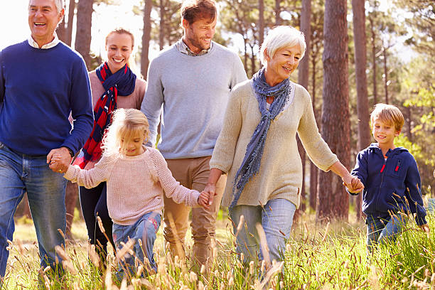 istock Happy multi-generation family walking in the countryside 486896190