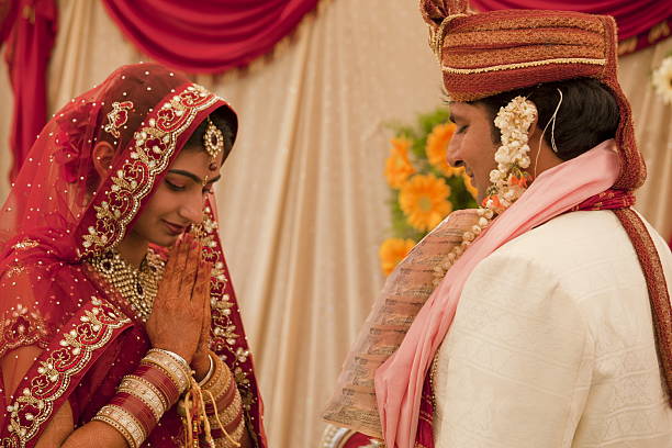 Happy Indian couple at their wedding.