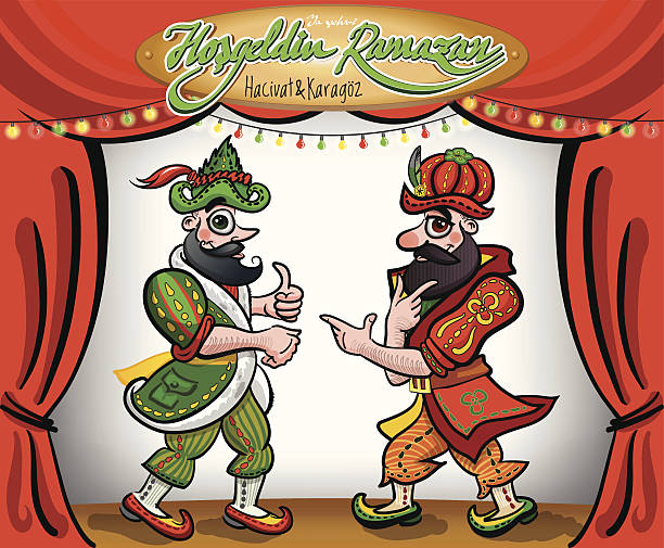 Hacivat and Karagoz (Turkish stage play characters) Main characters from Turkish traditional stage play of Hacivat & Karagoz hacivat karagoz stock illustrations