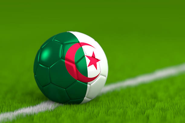 soccer ball with algerian flag a soccer ball with flag of algeria on green grass.  algeria soccer stock pictures, royalty-free photos & images