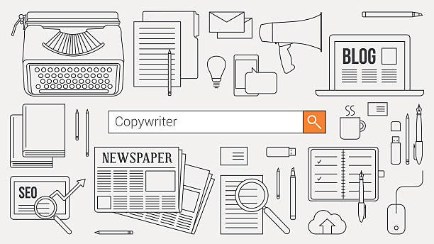 ilustraciones, imágenes clip art, dibujos animados e iconos de stock de redactor, periodista y bloguera - typewriter writing newspaper author