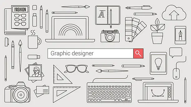 Vector illustration of Graphic designer, illustrator and photographer