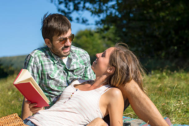 istock Loving couple out in the field. 486902498