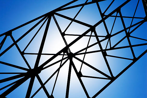 Abstract shot of a scaffold in front of a deep blue sky. Industrial architecture. Clear sky with radial gradient. XXXL (Canon Eos 1Ds Mark III)
