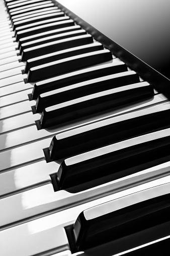 Piano Keys close up in black & white