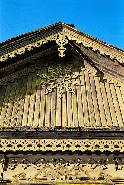 istock Pediment of the old Russian house 486905990