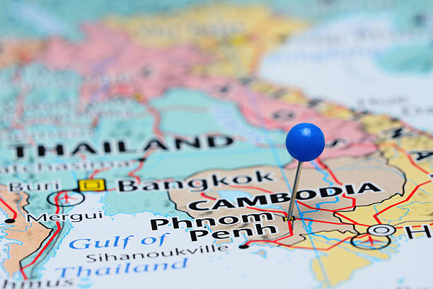 istock Phnom Penh pinned on a map of Asia 486907100