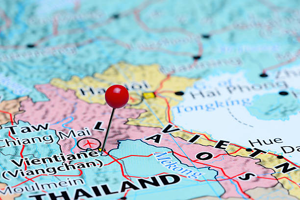 istock Vientiane pinned on a map of Asia 486907678