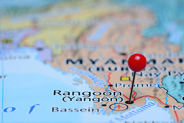 istock Rangoon pinned on a map of Asia 486908126