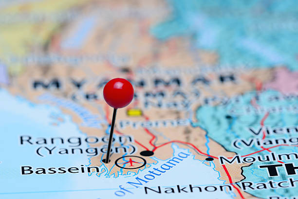 istock Bassein pinned on a map of Asia 486908152