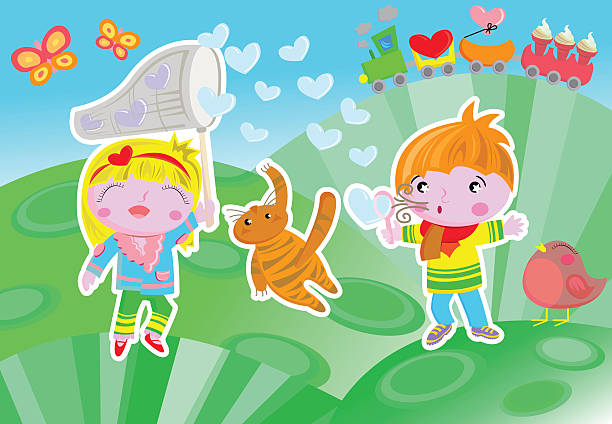 illustrazioni stock, clip art, cartoni animati e icone di tendenza di bambini che giocano - butterfly women humor fun