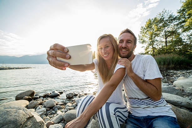 istock Young couple capturing romantic moments-Selfie portrait 486910930