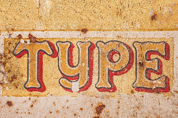 istock Old rusty metal sign with the word type 486913310
