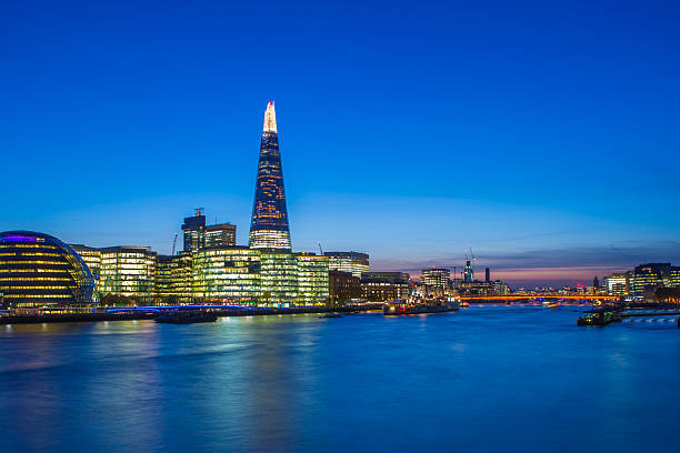 London Cityscape London cityscape with landmarks including Tower Bridge, St Pauls Cathedral, 20 Fenchurch St, Leadenhall Tower, 30 St Mary Axe and Bishopsgate Tower at dusk london gherkin at night stock pictures, royalty-free photos & images