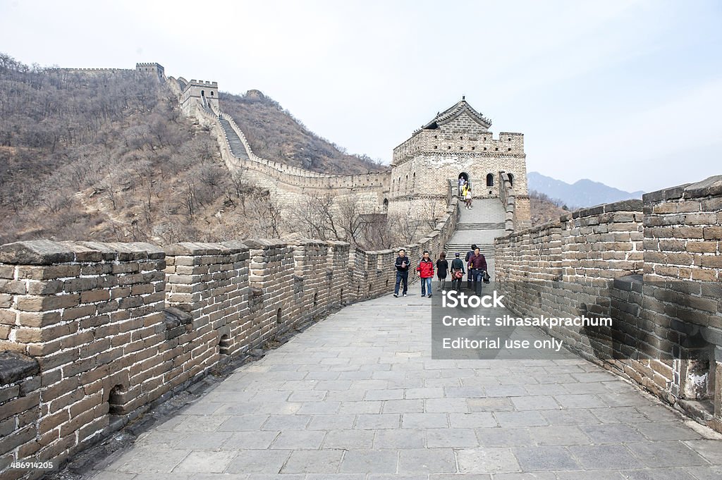 Great Wall Beijing,China - March 30 ,2011 : Visitors walks on the Great Wall of China at Mutianyu pass in Beijing,China.The Great Wall of China is the longest man-made structure in the world. Ancient Stock Photo