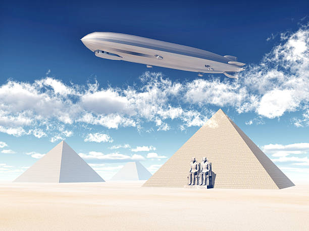 istock Egyptian Pyramids and Airship 486914455