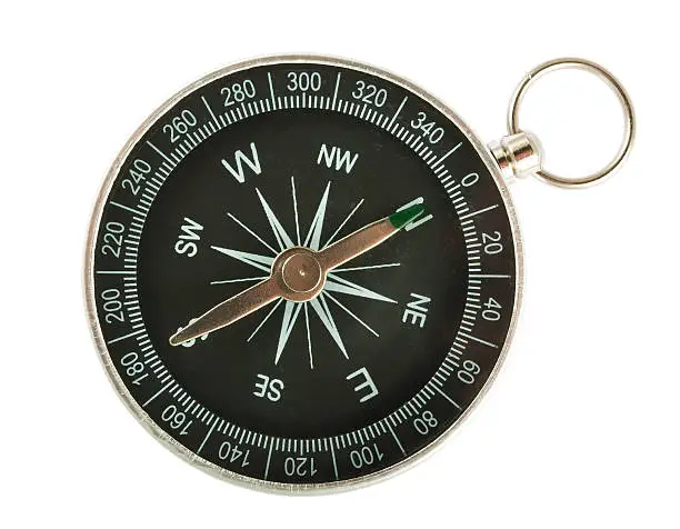 Black Compass Closeup Isolated on White Background