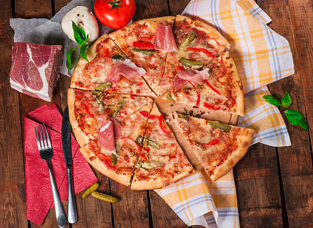 Pizza with jerky beef stock photo