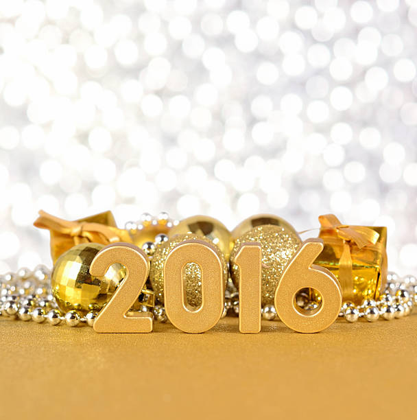 istock 2016 year golden figures and Christmas decorations 486916238