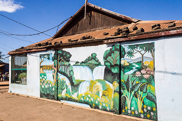 Belo sur Tsiribihina, Madagascar - July 3, 2006: Mural painted on a shop in the typical village of Belo sur Tsiribihina, western Madagascar