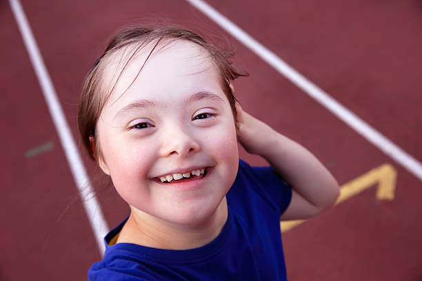 Little girl have fun on stadium