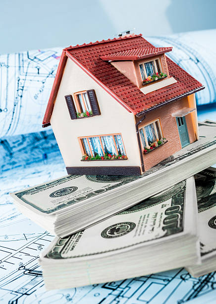 istock House on packs on a blue print. 486919302
