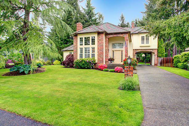 istock Luxury brick house with siding trim 486919915