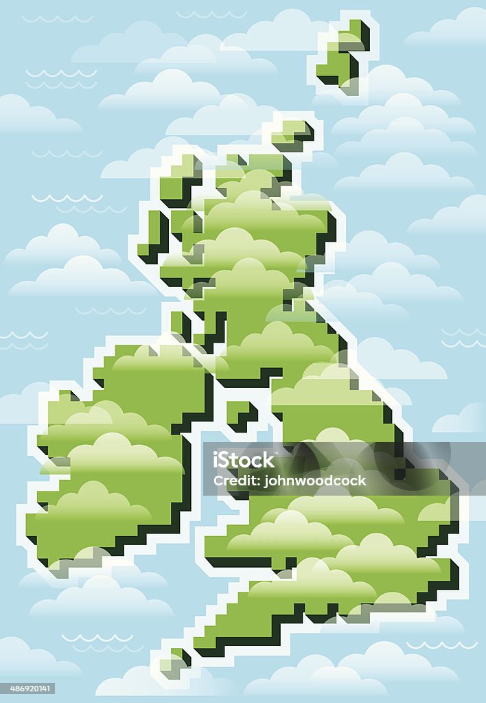 Reino Unido, mapa con nubes píxeles - arte vectorial de Escocia libre de derechos