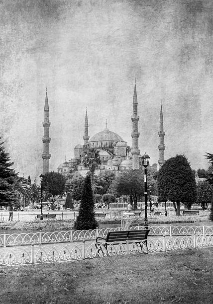 istock Sultan Ahmed Mosque,grunge style,black and white. 486921622