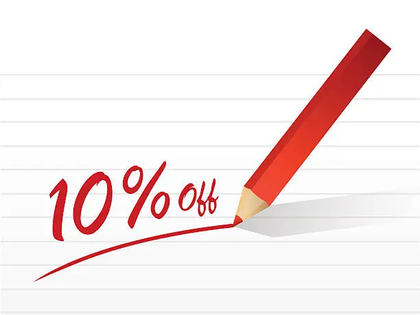 Vector illustration of discount 10 off written on a piece of paper