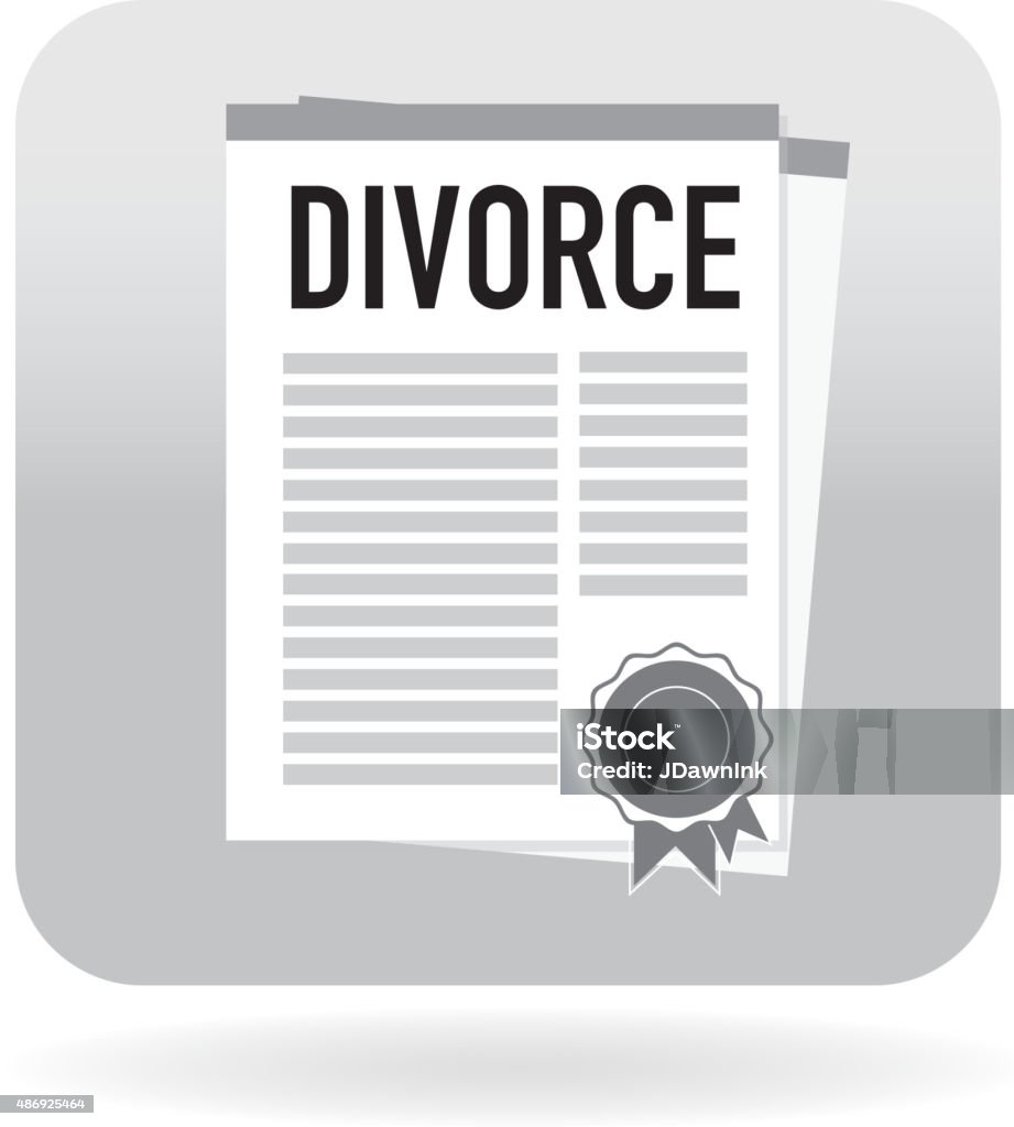 Divorce papers icon Divorice papers icon document on page. Features text headline with artificial copy lines. Black and white infographic icon for website or online interface usage. Can be used as web button symbol. Simple and text based design. Fully editable and  Easy to edit vector illustration layers. Includes sample text design and shadow below. Divorce stock vector