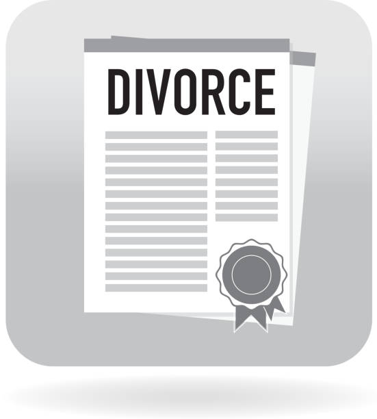 Divorce papers icon Divorice papers icon document on page. Features text headline with artificial copy lines. Black and white infographic icon for website or online interface usage. Can be used as web button symbol. Simple and text based design. Fully editable and  Easy to edit vector illustration layers. Includes sample text design and shadow below. divorce papers stock illustrations