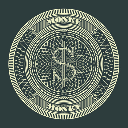 Money Decorative Circle Sign Symbol Vector Illustration. Suitable for graphic element, apparel, and other design needs. Non-Layered