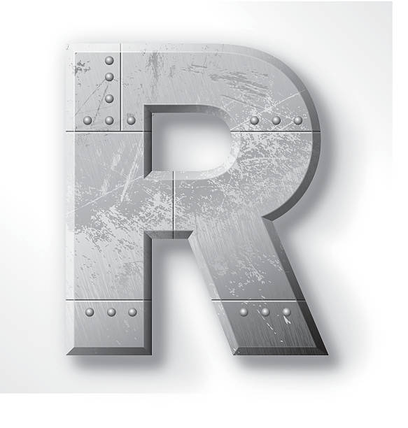 Metal Letter R Distressed Metal letter "R". Elements are layered and labeled. Rivets, seams and textures are on separate layers and can be hidden if you prefer a clean, shiny brushed metal look. Download includes an XXXL JPEG version (16 in. x 16 in. at 300 dpi). rivet work tool stock illustrations