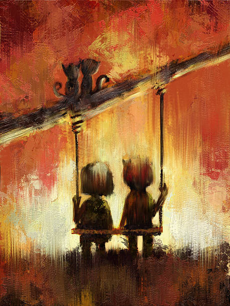 istock digital painting of couple under tree over swing 486932340