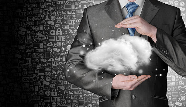 istock Cloud computing concept, close up of young businessman 486933703