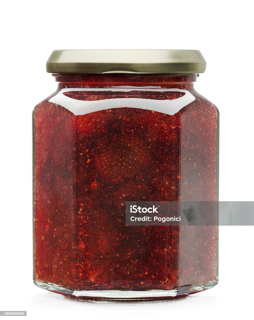 Strawberry jam Strawberry jam glass jar isolated on white background Preserves Stock Photo