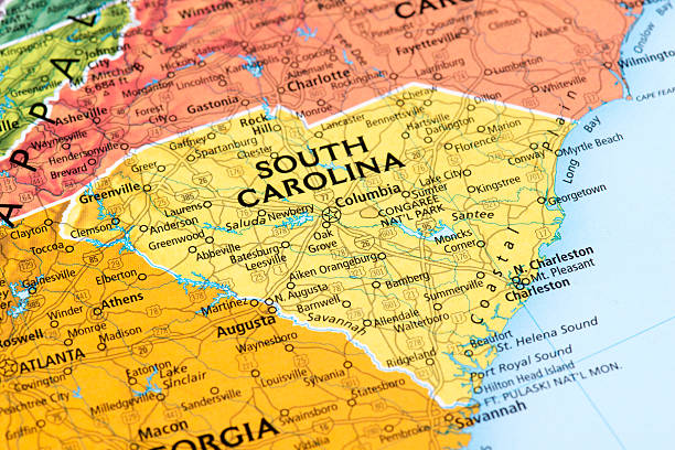 South Carolina Map of South Carolina State.  international border photos stock pictures, royalty-free photos & images