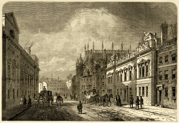 маргарет street, вестминстер, лондон, в 1820 - 19th century style urban scene horizontal sepia toned stock illustrations