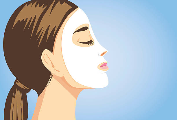 뷰티 여자 얼굴부위 시트 ㅁ마스크 측면 보기 - cosmetics beauty treatment moisturizer spa treatment stock illustrations