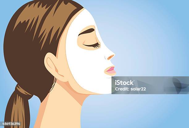 Beauty Woman Facial Sheet Mask Side View-vektorgrafik och fler bilder på Arkmask - Arkmask, Ansiktsmask, Applicera