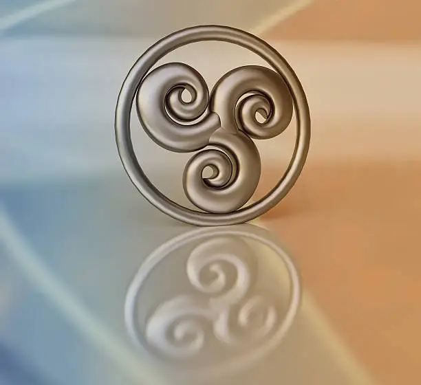 3D Triskelion Celtic Symbol on aReflective Background