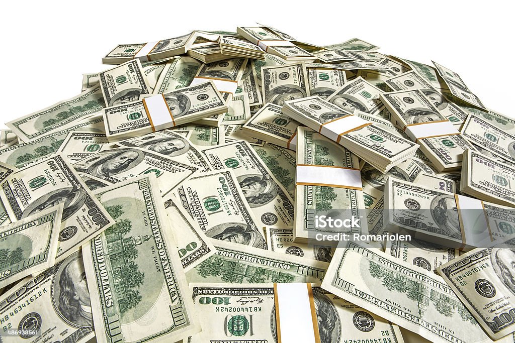 Dollar banknotes heap studio photography of American moneys of hundred dollar Heap Stock Photo