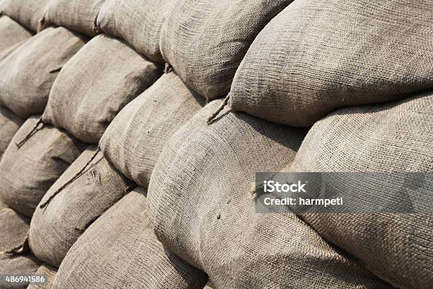 Sandbags Stock Photo - Download Image Now - Sandbag, Storm, Close-up