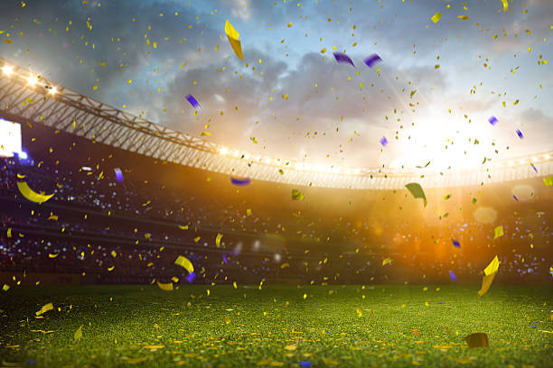 istock Evening stadium arena soccer field championship win 486942724