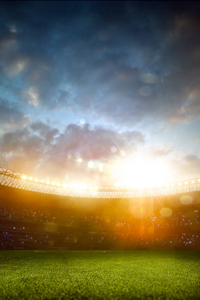 Evening stadium arena soccer field defocus background