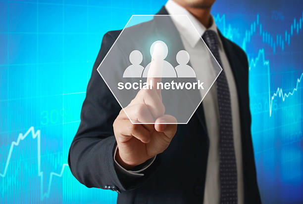 istock touching virtual icon of social network 486945774